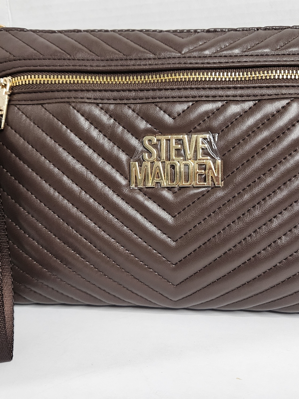 Steve Madden Quilted Dark Brown Belt Bag with Gold Hardware